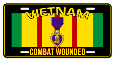 Vietnam War Veteran COMBAT WOUNDED License Plate Purple Heart Ribbon ...