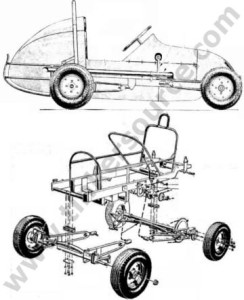 side view of micro midget race car. Diagrams and plans view of go kart information.