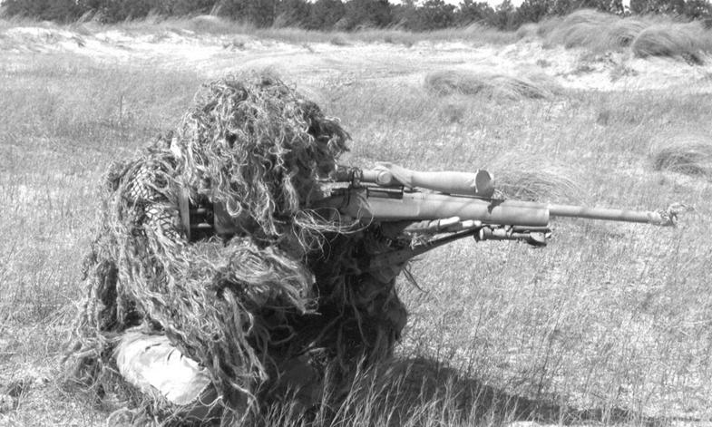 Picture of sniper aiming gun.